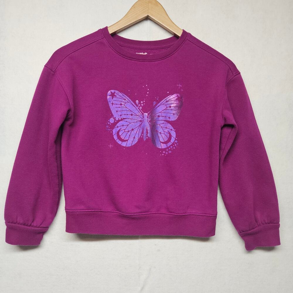 Cat & Jack Girls Butterfly Fleece Crew Pullover Sweatshirt Magenta purple size M